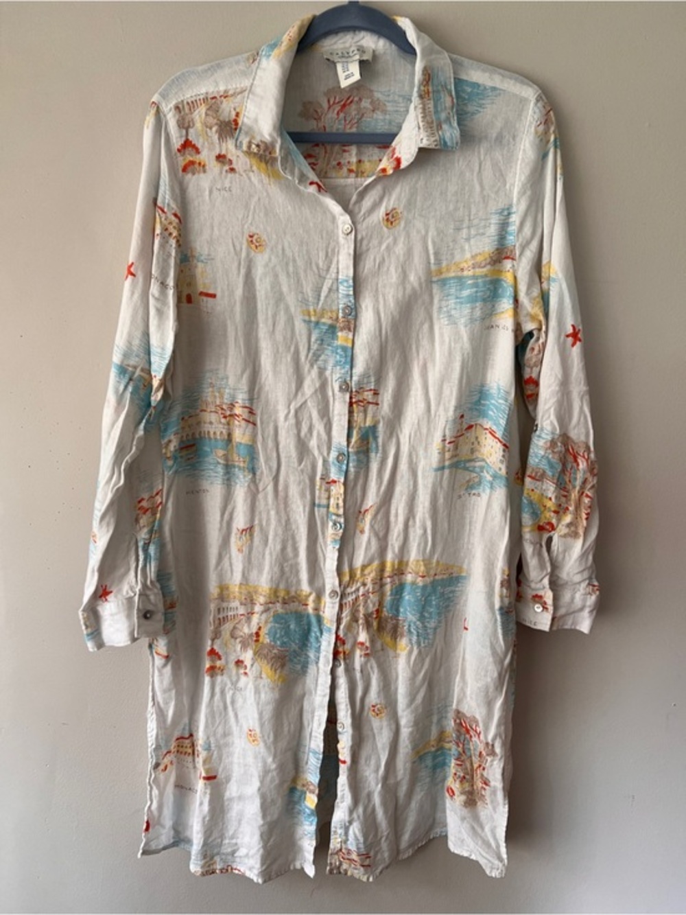 Calypso St. Barth White Long-Sleeve Coastal Print Shirt Dress
